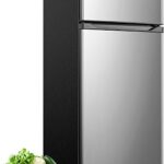 Upstreman 7.7 Cu.Ft. Refrigerator with Freezer, Double Door, Adjustable Thermostat, Large Capacity, Reversible Door Swing, Refrigerator for Apartment, Office, Dorm, Stainless (BD75)