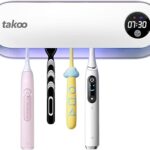 Takoo Toothbrush Cleaner, 4 Slots Wall Mounted Toothbrush Holder for Bathroom, Smart Hot Air Drying Technology, Rechargeable Smart Home Gadget