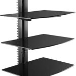 suptek 3 Floating Shelf Wall Bracket with Strengthened Tempered Glass for DVD Players/Cable Boxes/Games Consoles/TV Accessories, 3 Shelves, Black, CS303