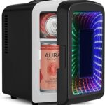 Antarctic Star Mini Fridge 4 Liter/6 Cans Portable Mini Compact Refrigerator with Gaming Light, for Bedroom,Car,Office and Dorm, Small Cooler for Cosmetics, Beverage and Food, Black