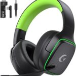 Gvyugke 2.4GHz Wireless Gaming Headsets for PS5, PS4, PC, Switch - Bluetooth 5.3 Gaming Headphones with Noise Canceling Mic, 7.1 Surround Sound, 70H Battery, Blue Lighting - Black Green