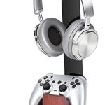 Headset Stand with Gaming Controller Holder, Walnut Wood Headphone Stand with Storage Base,Gaming Equipment Accessories for Desk, Boyfriends, Brothers, Xbox, PS4, PS5, PC
