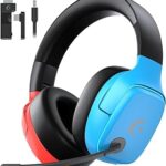 Gvyugke 2.4GHz Wireless Gaming Headset for Switch/Lite/OLED - Bluetooth 5.3 Gaming Headphones with 7.1 Surround Sound for Fortnite, 50mm Speakers, 70H Battery, Blue Lighting - BlueRed