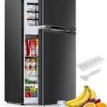 Electactic 2.5 Cu.Ft Mini Fridge with Freezer, Double-Door Compact Refrigerator, Adjustable Glass Shelves, Mechanical Thermostat & Built-in Casters, Space-Saving for Apartment/Dorm/Office, Black