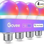 Govee Smart Light Bulbs, Color Changing Light Bulb, Work with Alexa and Google Assistant, 16 Million Colors RGBWW, WiFi & Bluetooth LED Light Bulbs, Music Sync, A19, 800 Lumens, 4 Pack