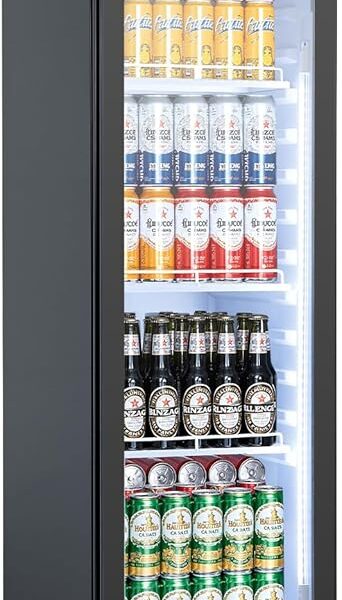 VEVOR Commercial Merchandiser Refrigerator, 6.9 Cu.Ft / 195L Glass Door Display Refrigerator, Upright Beverage Cooler Fridge with 4 Adjustable Shelves, Soft LED Light & Casters for Homes Shops Bars
