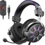 FIFINE Wired USB Gaming Headset with Open Back Design, Breathable Mesh Fabric, 7.1 Surround Sound, Vibrant RGB, in-line Control Box, Over-Ear Headphone with Mic for PC, PS5/PS4, Laptop, Mac - H19BP