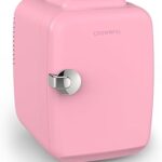 CROWNFUL Mini Fridge, 4 Liter/6 Can Portable Cooler and Warmer Personal Refrigerator for Skin Care, Cosmetics, Beverage, Food,Great for Bedroom, Office, Car, Dorm, ETL Listed (Pink)