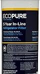 EcoPure EPINL30 5-Year In-Line Refrigerator Water Filter – Universal Fit for Most Fridges, Ice Makers, RVs & Boats – Reduces Chlorine Taste & Odor – Easy DIY Install with 1/4" Fittings