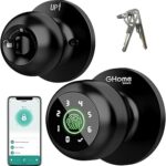 GHome Smart Fingerprint Door Lock, 4 in 1 Smart Fingerprint Door Knob with Keypad, App Control, Auto Lock, Biometric Door Knob with Lock for Bedroom, Apartment, Garage, Home & Office