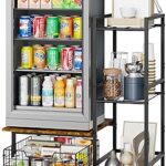 Yuyetuyo Mini Fridge Stand with Storage, Coffee Bar with Mini Fridge Space, Small Refrigerator Stand, Wine Cabinet, Kitchen Storage with Basket for Dorm, Apartment, Living Room, Office