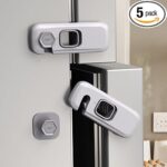 5 Pack Child Proof Refrigerator Lock, QYESWHSR Fridge Locks for Kids with Sticky Adhesive Pads, Child Safety Locks for Doors, RV Refrigerator, Oven Lock Child Safety Baby Cabinet Locks - Grey Updated