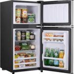 3.2 Cu.Ft Mini Fridge with Freezer, 2 Door Small Refrigerator with Adjustable Thermostat Energy-efficient Low Noise, Compact Fridge for Bedroom, Office, Dorm, Pewter