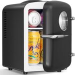 Antarctic Star Mini Fridge, 4L Capacity/6 Cans Portable Cooler and Warmer Compact Refrigerator, for Bedroom,Car,Office and Dorm, Small Cooler and Warmer for Cosmetics, Beverage and Food, Black