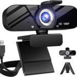 Tewiky Full HD Webcam with Built-in Microphone and Rotatable Tripod, 1080P Video and Wide Angle Camera, Privacy Cover, for Desktop PC or Laptop Computer
