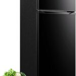 Upstreman 7.7 Cu.Ft. Refrigerator with Freezer, Double Door Fridge, Adjustable Thermostat, Large Capacity, Reversible Door Swing, Refrigerator for Apartment, Office, Dorm, Black（BD75）