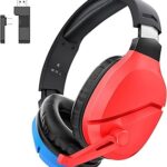 WolfLawS Wireless Gaming Headset with Noise Canceling Microphone for PS5, PC, PS4, 2.4G/Bluetooth Gaming Headphones with USB and Type-c Connector, Wired Mode for Controller - Blue and Red
