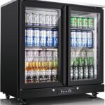 BODEGACOOLER Back Bar Cooler with 2 Glass Doors,7.7 Cu.ft Commercial Bar Beverage Refrigerator Under Counter LED Lighting for Soda Drinks,Beer,Wine with Stainless Steel Top,DOE Approved,4 Casters