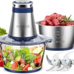 KOIOS Food Processor, 500W Electric Food Chopper with 2 Bowls (8 Cup+8 Cup) & 2 Bi-Level Blades&, Small Electric Grinder Meat Processor for Nuts, Meat, Onion, Garlic, Baby Food, Blue