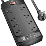 Surge Protector Power Strip - Nuetsa Flat Plug Extension Cord with 8 Outlets and 4 USB Ports, 6 Feet Power Cord, 2700 Joules, ETL Listed, Black