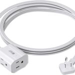 Extension Cord 6ft SUPERDANNY Mini Power Strip Ultra Right Angled Flat Plug for Tight Spaces,Indoor Extension with 3 Outlets,for Office Home Appliances,Non Surge Protector for Travel Cruise,White