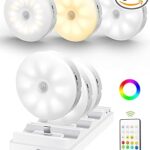 EZVALO Under Cabinet Lighting with Charging Station, 1000mAh Rechargeable Puck Lights with Remote, 3 Color Temps & 12 RGB Closet Lights, Dimmable Motion Sensor Lights for Shelf, Kitchen (6 Packs)