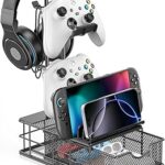 KDD Headphone Stand with Drawer - Headset & Controller Holder for Desk - Aluminum Supporting Bar Earphone Stand with Cable Organizer - Universal Gaming PC Accessories Storage