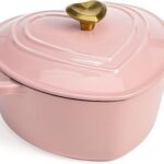 Paris Hilton Enameled Cast Iron Dutch Oven Pot with Lid, Heart-Shaped Dutch Oven, Durable Cast Iron Pot with Dual Handles, Oven Safe to 500°F, Works on All Stovetops, 2-Quart, Pink