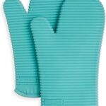 KITCHENAID Ribbed Soft Silicone Oven Mitt 2-Pack Set, 7.5"x13", Aqua Sky