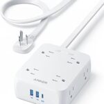 Anker Power Strip with 2000J Surge Protector, Flat Plug Extension Cord with Multiple Outlets, 8 AC, 2 USB A & 1 USB C Port for 20W, 5ft Outlet Extender, Dorm Room Essentials, Home Office, TUV Listed