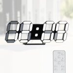KOSUMOSU Digital Clock 3D LED Wall Clock for Living Room Decor 9.7" Alarm Clocks Black Clock Wall Decor Digital Wall Clock,Remote Control/Dimmer/Date/Temperature