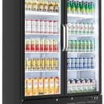 BODEGACOOLER Commercial Merchandiser Refrigerator, 36.8 Cu.Ft Double Glass Door Beverage Cooler, Upright Display Refrigerator with Soft LED Light, Adjustable Shelves, 4 Heavy-Duty Casters, Black