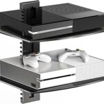 Suptek Glass Floating Shelves, TV Wall Mount with Shelf for DVD Player / PS4 / Cable Boxes/Game Consoles/Sky Box/TV Accessories, Flat Black 2-Tier Wall Mount Bracket
