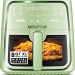 Gourmia 8 Qt Air Fryer, 8 Presets with Digital Display, FryForce 360° Technology, Easy View Window & Interior Light, Dishwasher Safe Basket, Green