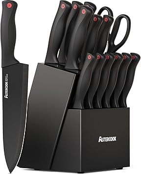 Knife Set, Astercook 15 Pieces Knife Sets for Kitchen with Block, Dishwasher Safe Kitchen Knife Set with Built in Sharpener Block, German Stainless Steel Kitchen Utensils Set Knife Set, Astercook 15 Pieces Knife Sets for Kitchen with Block, Dishwasher Safe Kitchen Knife Set with Built in Sharpener Block, German Stainless Steel Kitchen Utensils Set - Image 1