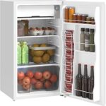 HOMCOM 3.2 Cu.Ft Mini Fridge with Freezer, Compact Refrigerator with Adjustable Thermostat, Shelf and Single Reversible Door for Bedroom, Dorm, Home Office, Energy Efficient, White
