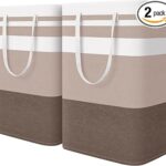 HomeHacks 2-Pack Large Laundry Basket, Waterproof, Freestanding Laundry Hamper, Collapsible Tall Clothes Hamper with Extended Handles for Clothes Toys in the Dorm and Family (Brown, 75L)