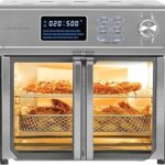 Kalorik MAXX Air Fryer Oven, 26 Quart 10-in-1 Countertop Toaster Oven & Air Fryer Combo - Fry, Bake, Roast, Rotisserie, & More, Large Glass French Doors & 9 Accessories, 1700-Watts, Stainless Steel