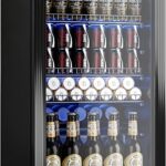 Manastin Beverage Refrigerator Cooler-130 Cans Freestanding Mini Fridge Cooler with Glass Door, Adjustable Shelves & Digital Temperature Display for Soda, Wine or Beer (Black, 3.2 Cu.Ft)