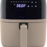 GreenLife Compact Electric Air Fryer Oven, 5.3 QT, PFAS-Free Ceramic Nonstick Drawer, 8 One Touch Digital Display, Easy View Window, Auto Shut-Off Timer, Dishwasher Safe Parts, 1500 Watts, Taupe
