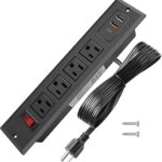 20W Mountable Power Strip USB C Recessed Power Strip USB-C Fast Charge 4 Outlet 3 USB Multiple Protection Built in Conference Desk Counter Workbench for PC Home Electric Appliance (USB C Black)