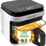 Nutrichef 5.8 Quart Air Fryer | 8-in-1 Preset Cook Modes| Transparent Fry Bowl for Best Cooking Results | Cook Shrimp, Steak, Fries, Wings, Chicken & More | Precise Temperature Control & Time | White