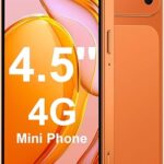 4.5'' Mini Phone 64GB Unlocked 4G Mobile Smartphone with 2000mAh Battery Compact Backup Mini Phone for Kids & Students Dual SIM Face ID Orange | 4.5'' HD Screen