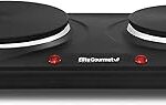 Elite Gourmet EDB-302BF Countertop Double Cast Iron Burner, 1500 Watts Electric Hot Plate, Temperature Controls, Power Indicator Lights, Easy to Clean, Black