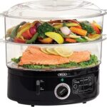 BELLA Two Tier Food Steamer with Stackable Baskets & Removable Base for Fast Simultaneous Cooking - Auto Shutoff & Boil Dry Protection, 7.4 QT, Black