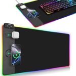 Wireless Charging Mouse Pad, RGB Gaming Mousepad, 31.5"x15.7" Extra Large Desk Pad, 13 Light Modes, Ultra-Smooth Surface, Non-Slip Base, Waterproof Computer Keyboard Mat for MacBook, PC, Laptop, Black