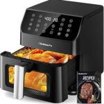 Beelicious Large Air Fryer, 12-in-1 Digital Airfryer with Window, 5.8Qt, 40+ Recipes, Flavor-Lock Tech, Dishwasher Safe,Shake Reminder, Compact, Quiet, Nonstick Air Fryers. Black