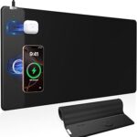 Mouse Pad with Magnetic Wireless Charger, 31.5"x15.8" Large Gaming Desk Mat, Non-Slip Base, Waterproof Ultra-Smooth Keyboard Pad for Gamer, Office & Home, Black