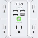 Wall Charger, Surge Protector, QINLIANF 5 Outlet Extender with 4 USB Charging Ports, 3-Sided 1680J Power Strip Multi Plug Adapter Spaced for Home Travel Office