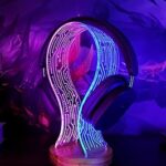 YuanDian Headphone Stand, Walnut Wood Headset Holder with Blue Pink LED Night Light for Gamers, Men, and Music Lovers - Perfect Desk Gift Idea